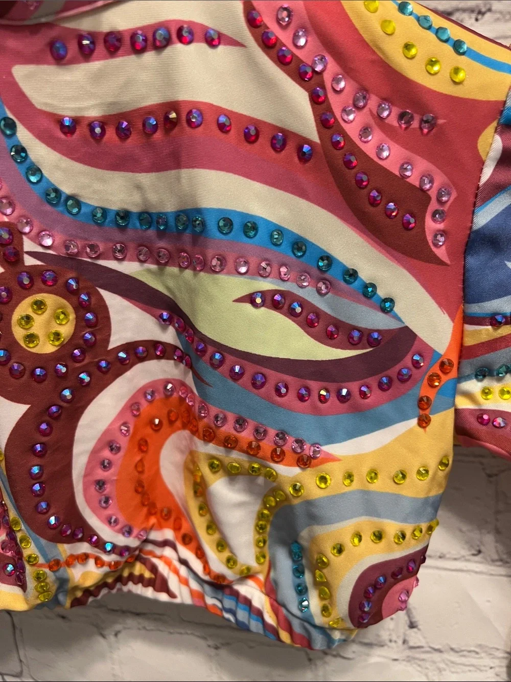 Glamour Multicolor Paisley Crop Top with Long Sleeves